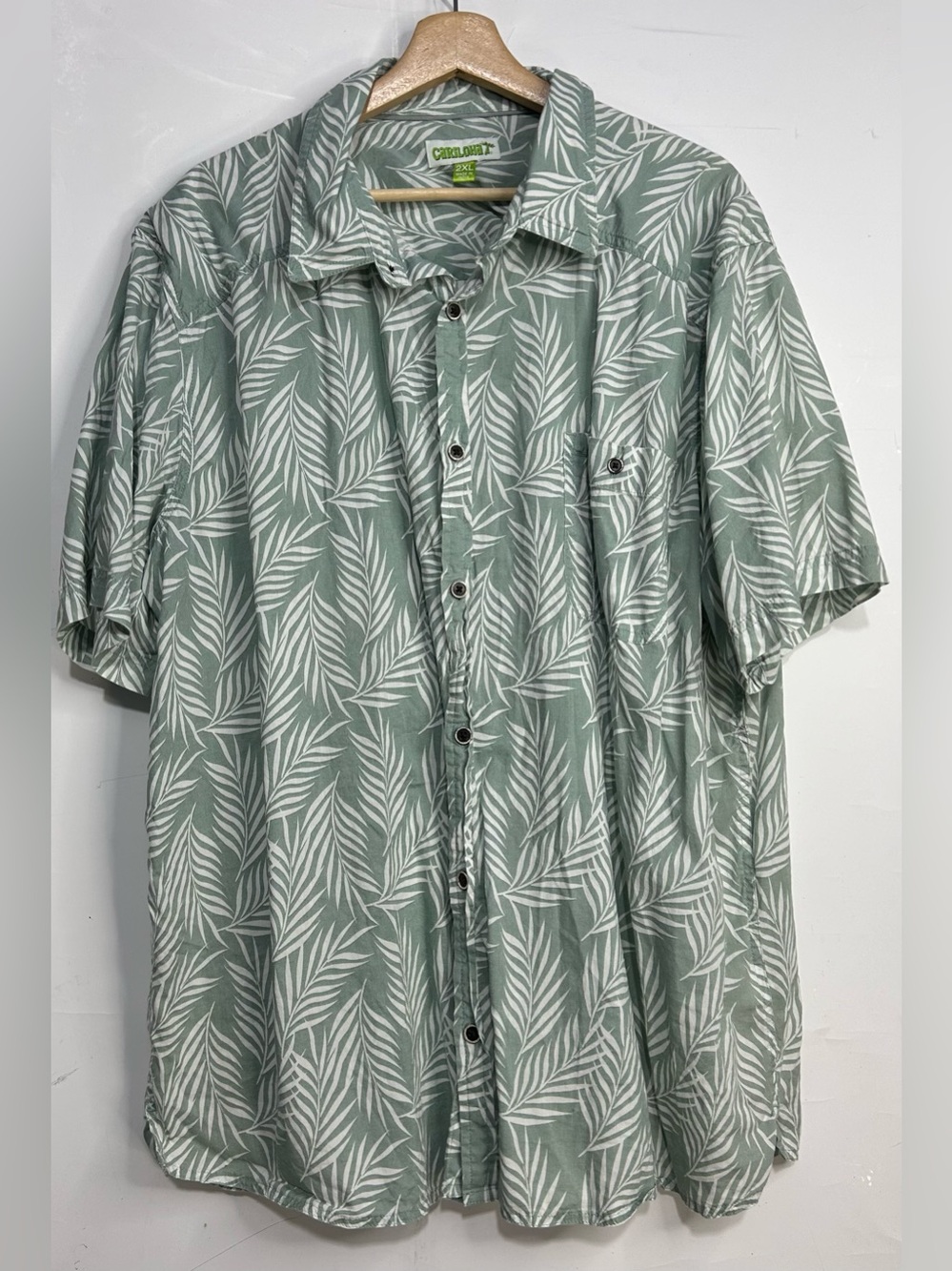 Cariloha Green Palm Leaf Print Button Front Luau Shirt 2XL